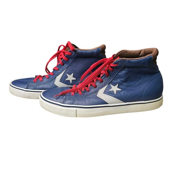 Converse Con Pro Leather Vulcanized Mid Shoes Blue Red Brown Size Mens 8 W 9.5 - Picture 1 of 14